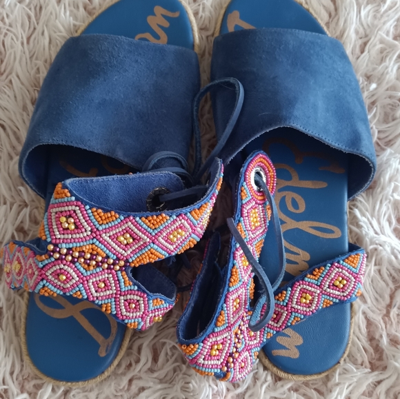 NWOT boue suede beaded boho sandals - Picture 2 of 7
